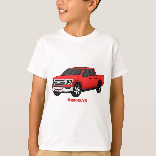 Cute red pickup truck cartoon afbeelding t-shirt (Voorkant)
