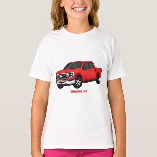 Cute red pickup truck cartoon afbeelding t-shirt (Voorkant)