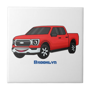 Cute red pickup truck cartoon afbeelding tegeltje