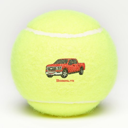 Cute red pickup truck cartoon afbeelding tennisballen (Achterkant)