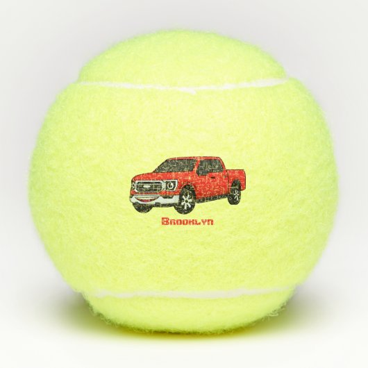 Cute red pickup truck cartoon afbeelding tennisballen (Voorkant)
