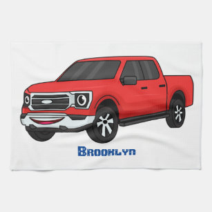 Cute red pickup truck cartoon afbeelding theedoek