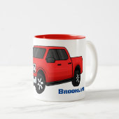 Cute red pickup truck cartoon afbeelding tweekleurige koffiemok (Voorkant rechts)