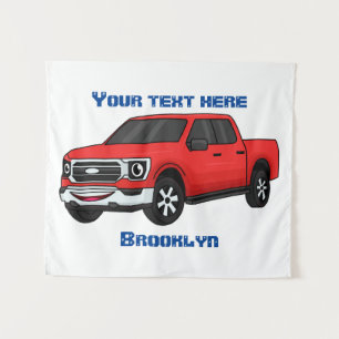 Cute red pickup truck cartoon afbeelding wandkleed