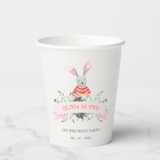 Cute Red Pink Bunny Foliage Elke dag Papieren Bekers (Achterkant)