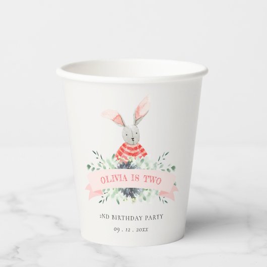 Cute Red Pink Bunny Foliage Elke dag Papieren Bekers (Voorkant)