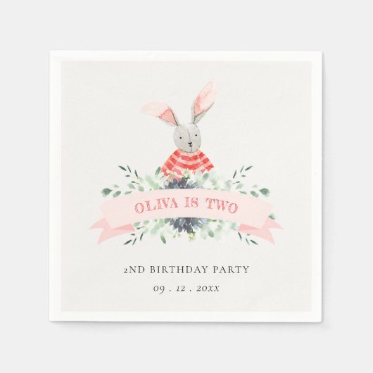 Cute Red Pink Bunny Foliage Elke dag Servet (Voorkant)