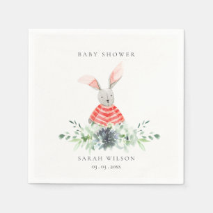Cute Red Pink Bunny Garden Foliage Baby shower Servet