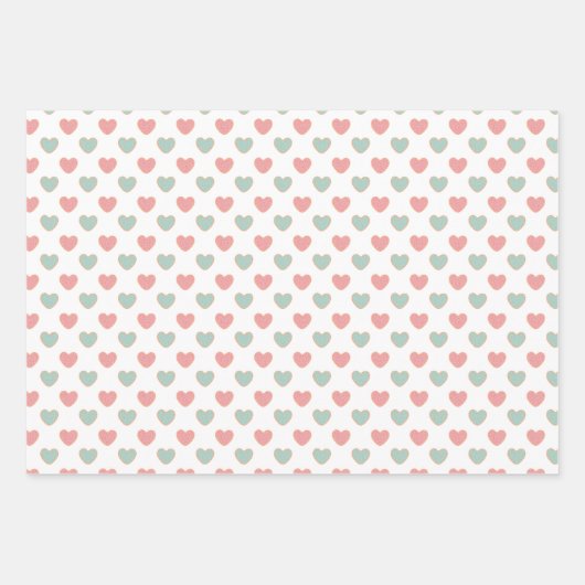 Cute Red Pink & Green Hearts Inpakpapier Vel (Voorkant 2)