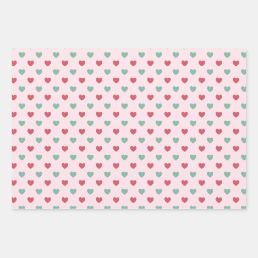 Cute Red Pink & Green Hearts Inpakpapier Vel (Voorkant)