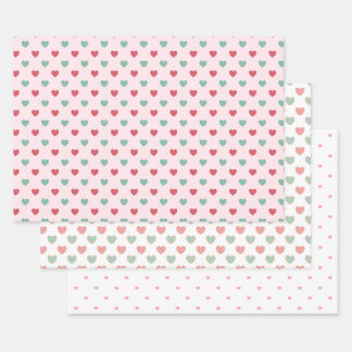 Cute Red Pink & Green Hearts Inpakpapier Vel