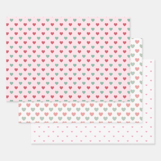 Cute Red Pink & Green Hearts Inpakpapier Vel (Set)
