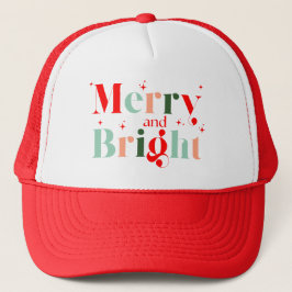 Cute Red Pink Green Merry and Bright Christmas Trucker Pet