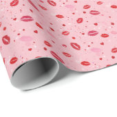 Cute Red & Pink Lipstick Kiss Valentine’s Day Cadeaupapier (Rol Hoek)