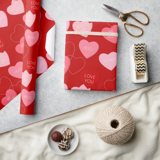 Cute Red Pink Snoep Berichten Valentijnsdag Cadeaupapier (Crafts)