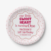 Cute Red Pink Sweetheart Turning One Birthday Papieren Bordje (Voorkant)