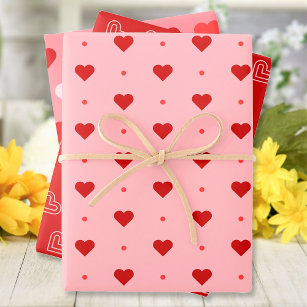 Cute Red Pink White Hearts Patronen Inpakpapier Vel