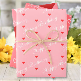 Cute Red Pink White Hecht Aangepaste Script-tekst Inpakpapier Vel