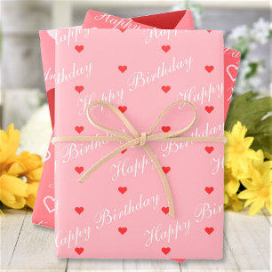 Cute Red Pink White Hecht Aangepaste Script-tekst Inpakpapier Vel