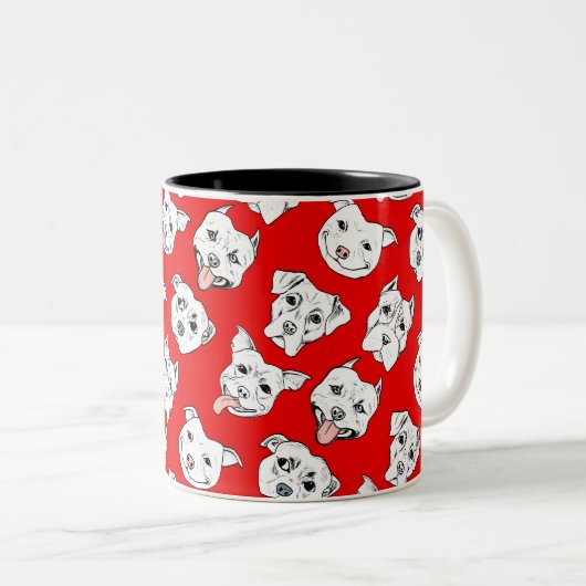 Cute Red Pitbull Dog Face Pattern Tweekleurige Koffiemok (Voorkant rechts)