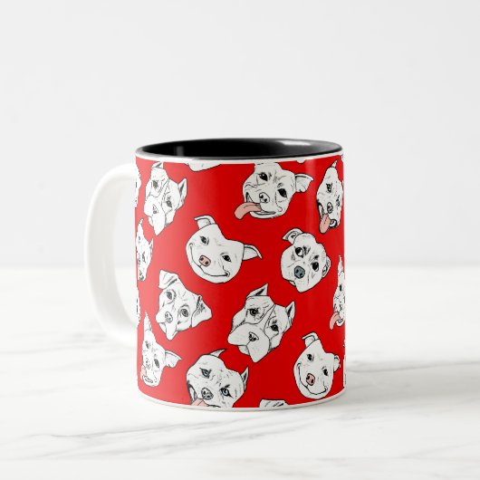 Cute Red Pitbull Dog Face Pattern Tweekleurige Koffiemok (Voorkant links)