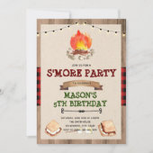 Cute red plaid meer bonfire party-uitnodiging kaart (Voorkant)