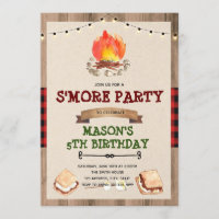 Cute red plaid meer bonfire party-uitnodiging