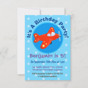 Cute red plane vliegende cartoon illustratie kaart