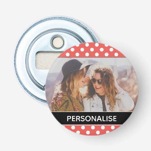 Cute Red Polka Dot Aangepaste foto Aangepast Button Flesopener