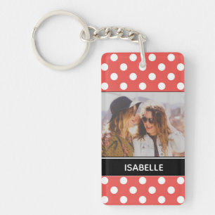 Cute Red Polka Dot Aangepaste foto Aangepast Sleutelhanger