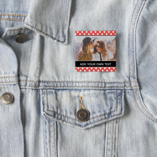 Cute Red Polka Dot Aangepaste foto Aangepast Vierkante Button 5,1 Cm (In situ)