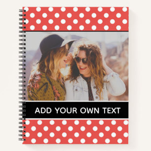 Cute Red Polka Dot Custom Photo and Text Notitieboek