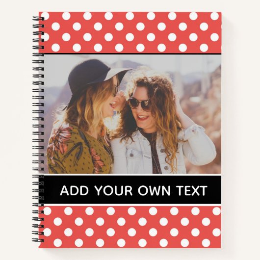 Cute Red Polka Dot Custom Photo and Text Notitieboek (Voorkant)