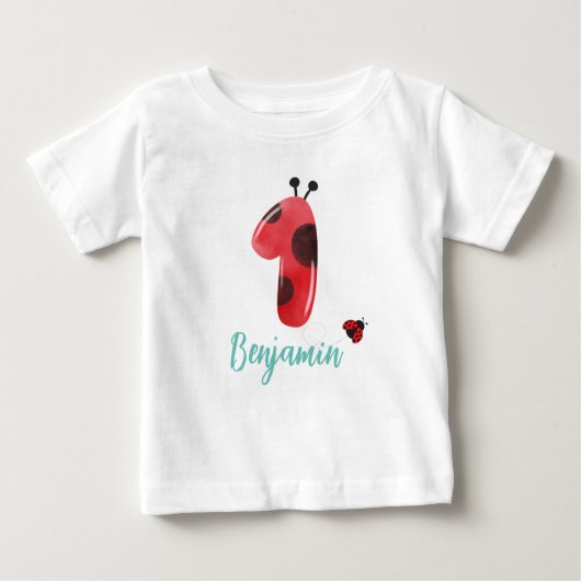 Cute red Polka dot Ladybug 1st Birthday party name (Voorkant)