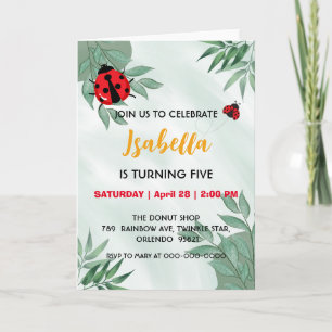 Cute red Polka dot Ladybug leaf jungle Birthday