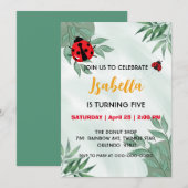 Cute red Polka dot Ladybug leaf jungle Birthday Kaart (Voorkant / Achterkant)