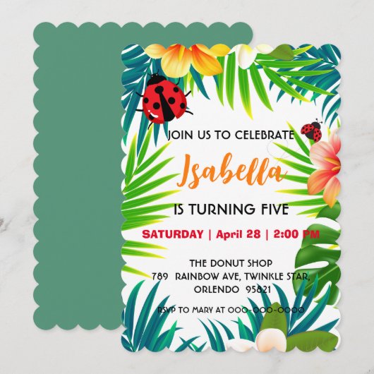Cute red Polka dot Ladybug summer jungle Birthday Save The Date (Voorkant / Achterkant)