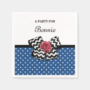 Cute Red Polka Dots with Chevron Roos Bow and Name Servet