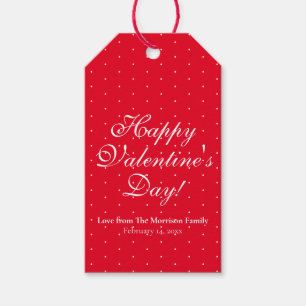 Cute red polka stipt custom script Valentijnsdag Cadeaulabel