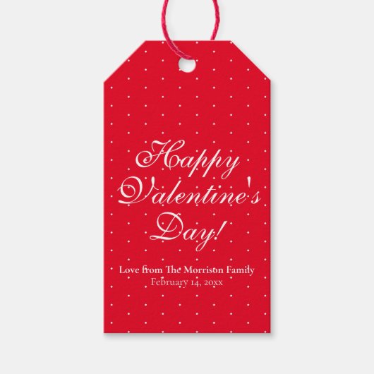 Cute red polka stipt custom script Valentijnsdag Cadeaulabel (Voorkant)