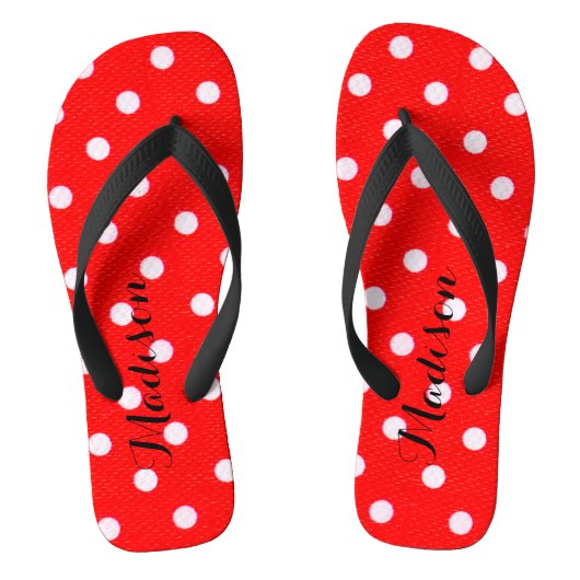 Cute Red Polka stipt monogram Teenslipper Teenslippers (Voetbed)