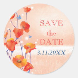 Cute Red Poppies Wedding Save the Date Ronde Sticker