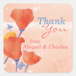 Cute Red Poppy Wedding Bedankt Vierkante Sticker