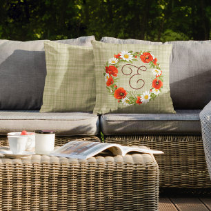 Cute Red Poppy White Yellow Daisy Flowers Wreate Buitenkussen