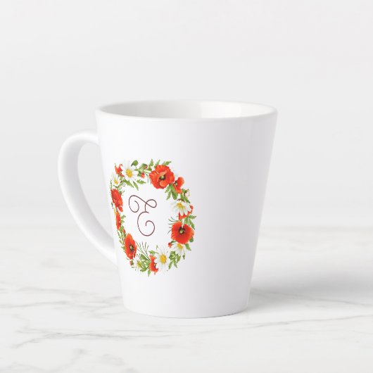 Cute Red Poppy White Yellow Daisy Flowers Wreate Latte Mok (Linkerhoek)