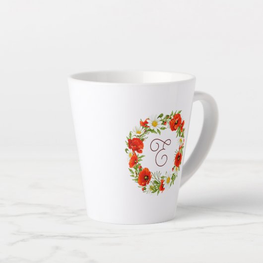 Cute Red Poppy White Yellow Daisy Flowers Wreate Latte Mok (Rechterhoek)