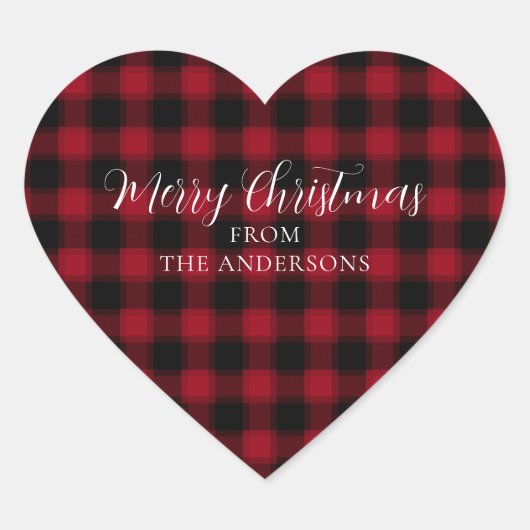 Cute Red Pset Checkered Pattern Merry Kerstry Hart Sticker (Voorkant)
