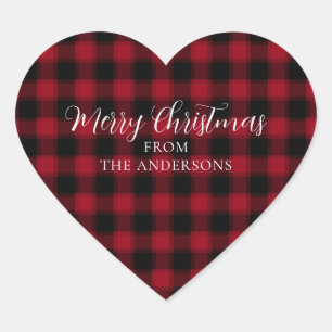 Cute Red Pset Checkered Pattern Merry Kerstry Hart Sticker