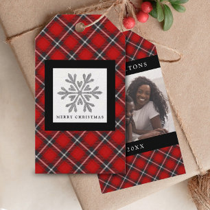 Cute Red Pset met kerstfoto's Label met cadeau Cadeaulabel