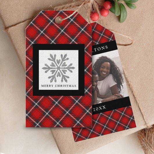Cute Red Pset met kerstfoto's Label met cadeau Cadeaulabel